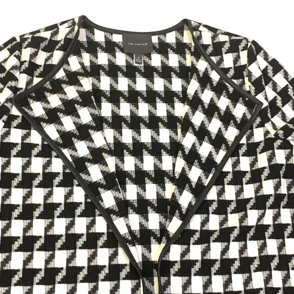 The Limited Womens Open Jacket Black White Houndstooth Sz 12 Faux Leather Trim - Picture 2 of 13